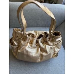 Michael Kors Gold Pebbled Chain Drawstring Shoulder Bag Disco